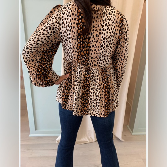 Gorgeous Leopard Print Top Andree By Unit Baby Doll Style Festival Boho Size L - Picture 2 of 8